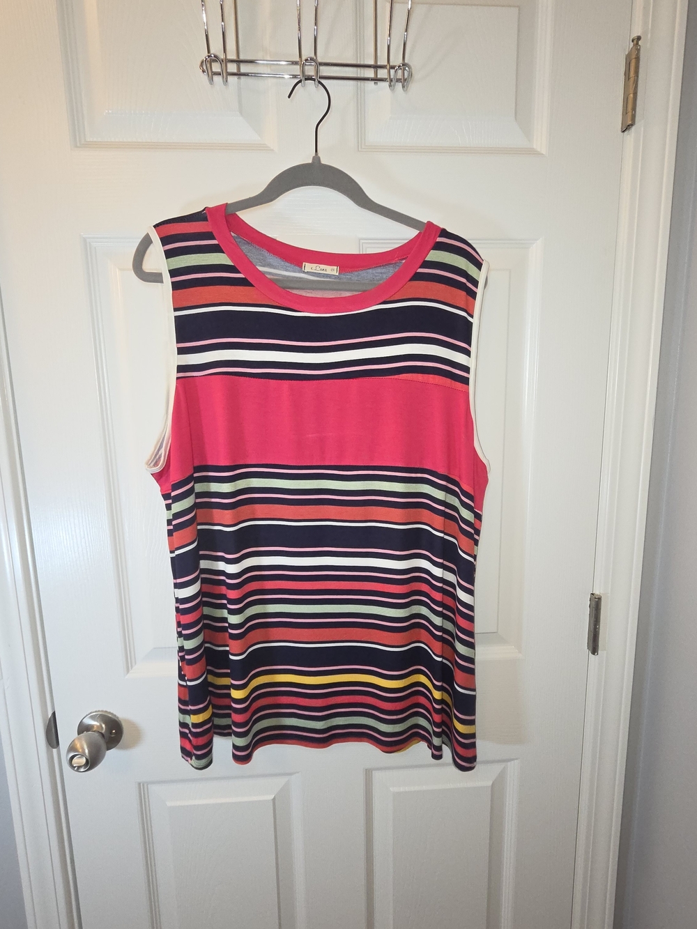 Sleeveless Striped Tank Top - Pink Multicolor Women's 2X
